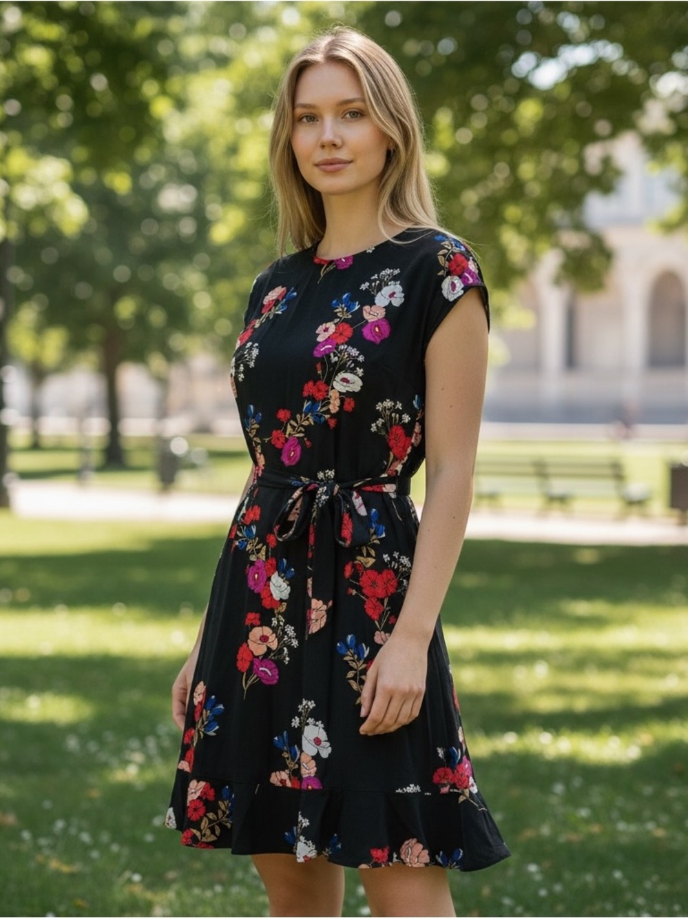 POPSUGAR Women’s Small Black Floral Dress
